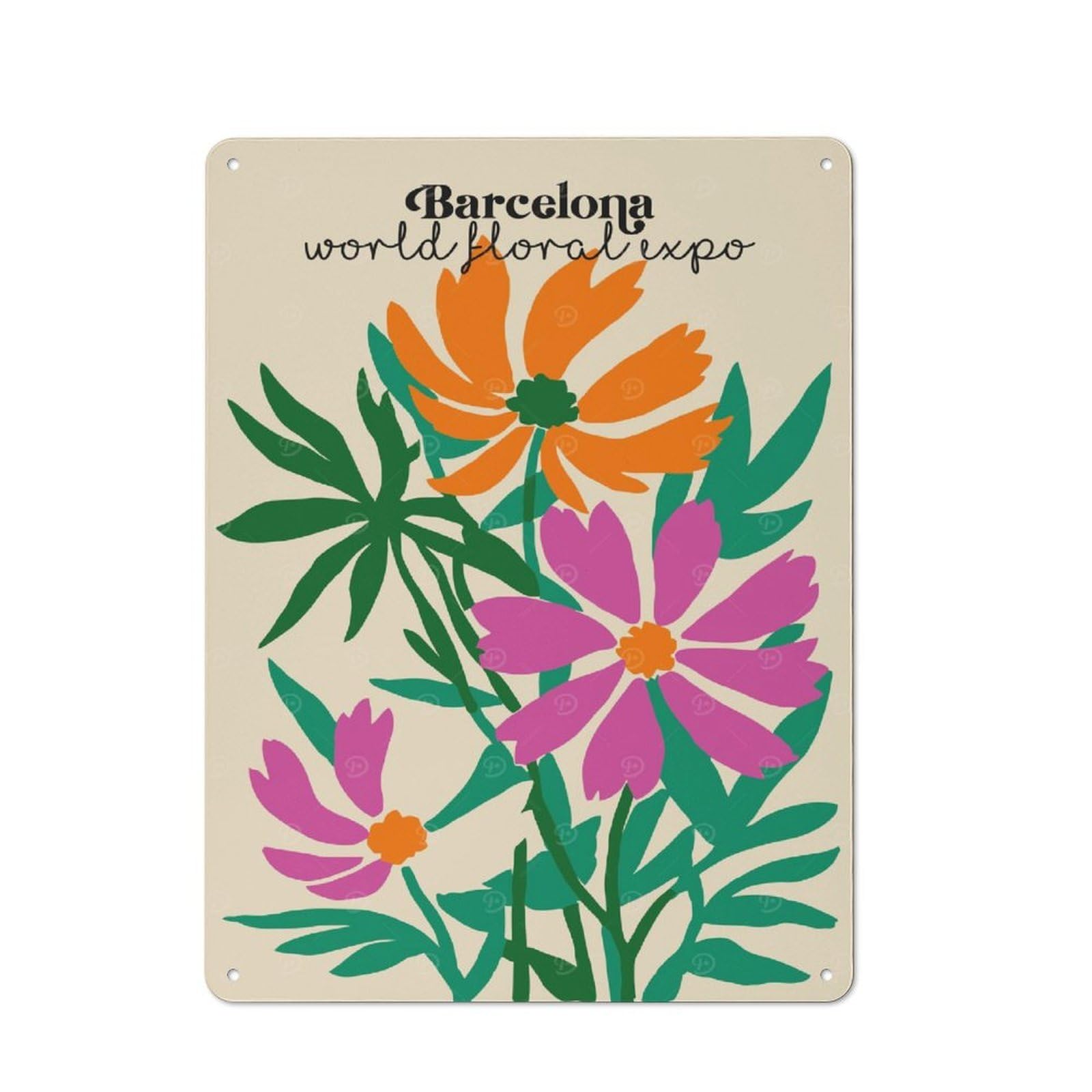 Junmoney Style-4-1 Barcelona Floral Expo Poster Industrial-Style Tin Sign 40X30cm For Garage Or Workshop, For Garage, Workshop And Man Cave Decoration