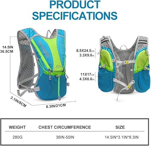 Miniatura 2 de IX INOXTO - Mochila de hidratación, chaleco de hidratación para correr con bolsa de agua de 1.5L (50 onzas) para hombres y mujeres, mochila de agua