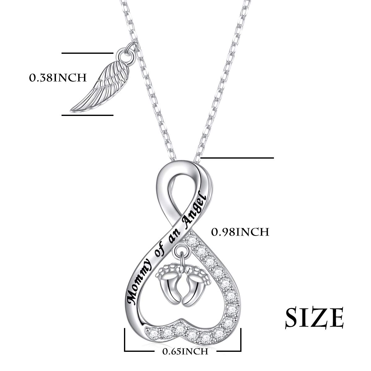 DAOCHONG Collar de plata de ley 925 con diseño de alas de ángel, huella de corazón infinito, collar de mamá de ángel, para pérdida de niños, embarazo, aborto espontáneo, joyería conmemorativa de