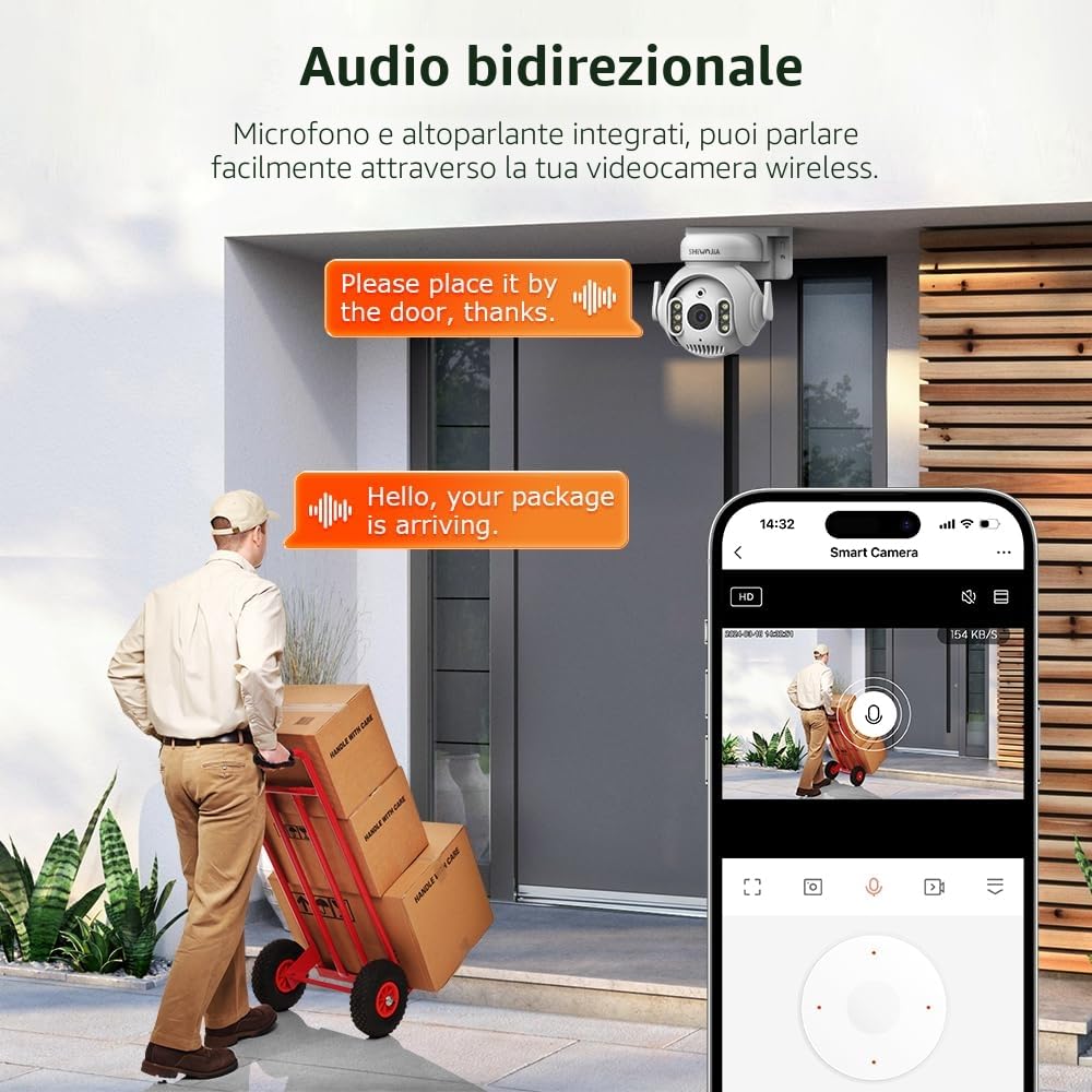 SHIWOJIA Telecamera Wi-Fi Esterno, 5MP 360° PTZ Videocamera di Sorveglianza con Auto Tracking, Rilevamento del Movimento, Smart Life Camera TUYA Compatibile con Alexa