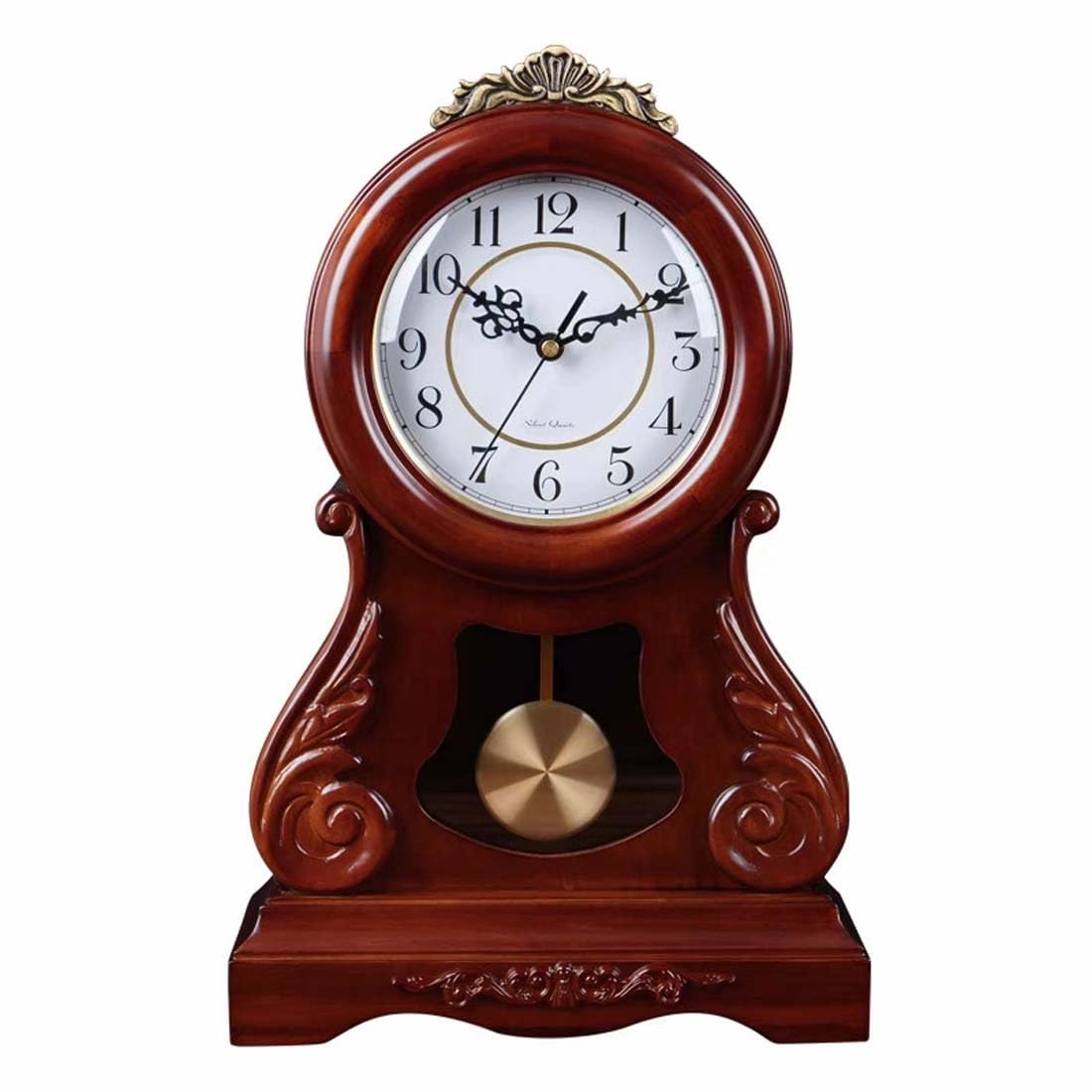 Reloj de repisa de Madera con péndulo - Reloj de Mesa mecánico Tradicional de Madera marrón for decoración del hogar inauguración de la casa o cumpleaños for la Sala de Estar o la