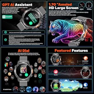 Orologio Smartwatch Uomo GPS Orologi: 1.7" AMOLED Intelligenti Watch con GPT Effettua Risposta Chiamate 107 Modalità Sportive Sonno Pressione Sanguigna Frequenza Cardiaca Compatibile iOS e Android