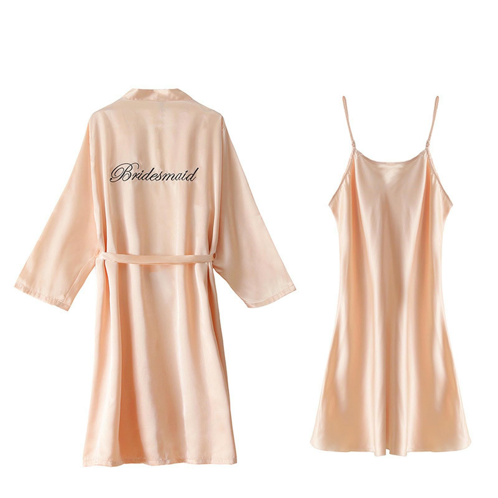 Brautmorgenmäntel Langer Frühling Und Sommer Simuliertes Seide Bestickter Dressing, Brautbrautjungfern Hochzeit Nachthemd-langarmes Schwarz Ohne Worte - Mit Nachthemd-XL