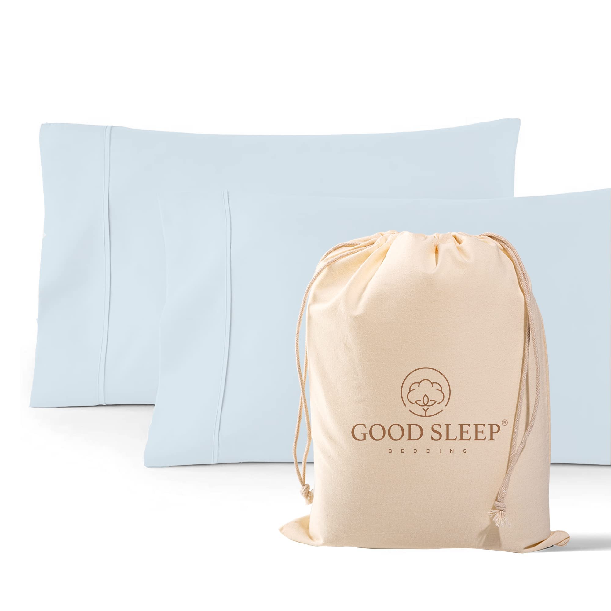 1000 Thread Count 100% Egyptian Cotton Pillow Cases, Light Blue Standard Pillowcase Set of 2, Long Staple Cotton Pillow Case for Sleeping Soft & Silky Sateen Weave Bed Pillow Cover Hotel Pillowcases