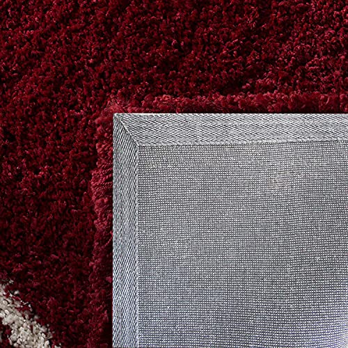 Image of Handmade Shaggy Fur Rectangular Rugs And Carpet For Bedroom, Living Room (5X8 Feet, Red & Ivory)