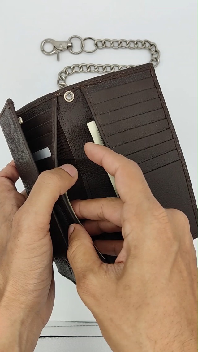Genuine Leather Long Wallet For Men - Trifold RFID Blocking Wallet With Coin Pocket & Multiple Card Slots (Brown) - View #5