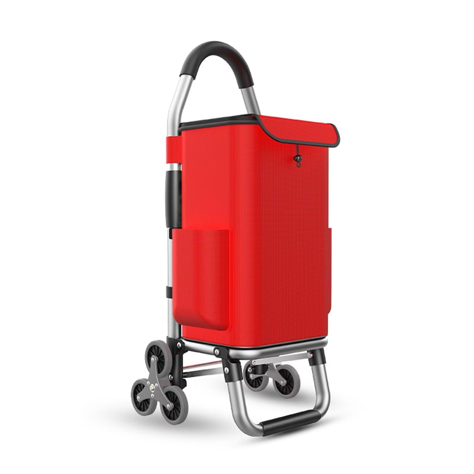 ZGLCQSGY Folding Shopping Trolley on 6 Wheels, Stair Climbing Shopping Cart, Grocery Trolley, Oxford Folding Large 36L Capacity Collapsible Shopping Cart Bag,Red
