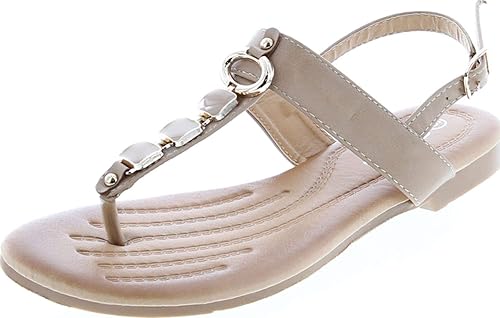 Forever Link Nia-22 Sandalias de vestir con cadena metálica con cuentas adornadas para mujer