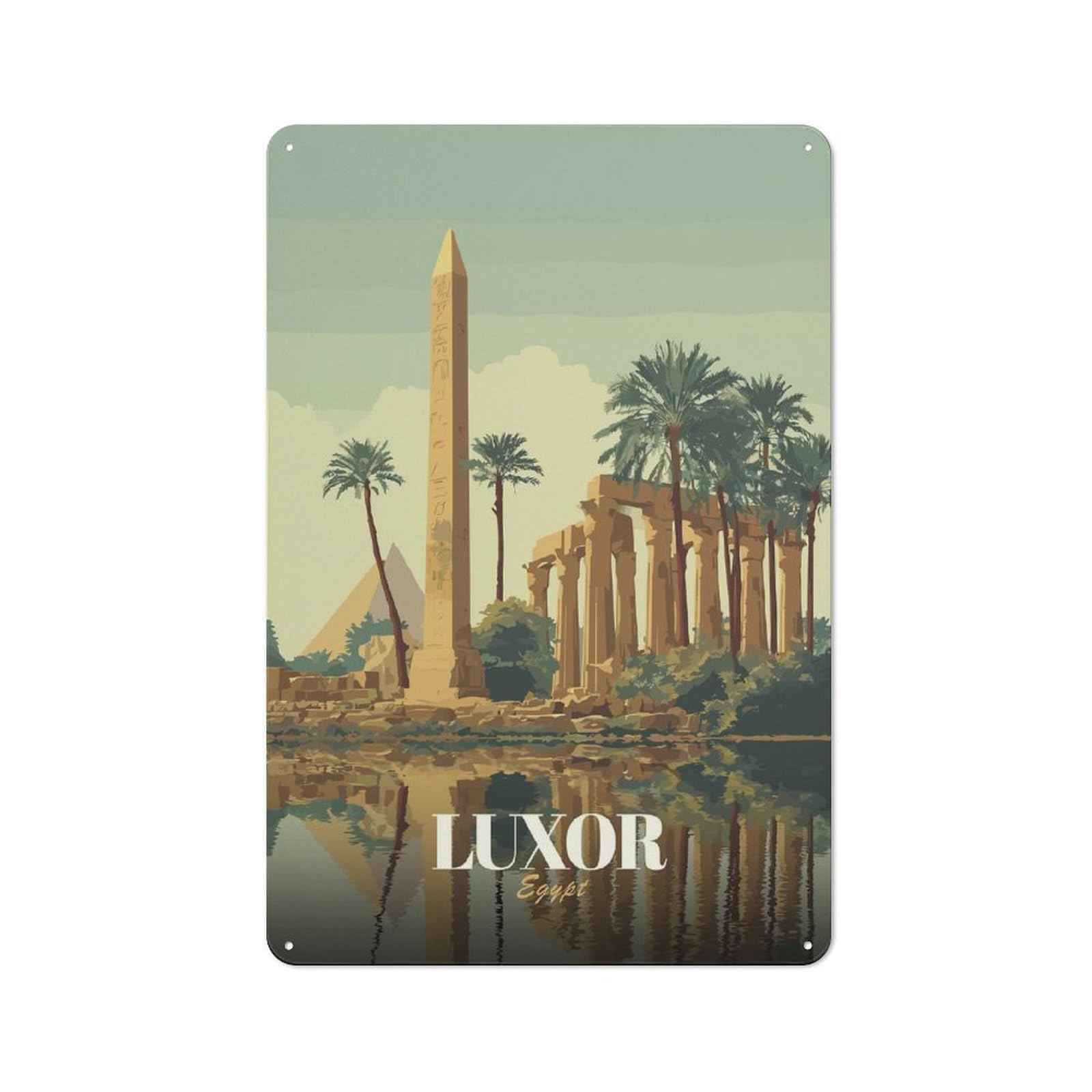 Junmoney Style-14 Tin Wall Plaque 30X20cm With Luxor Egypt Travel (4) For Hallway Wall, Suited To Hallway Decor Lovers, For Retro Home Interiors