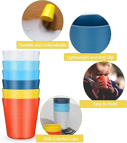 Miniatura 4 de Homestockplus Vasos de paja de trigo de 8 onzas, Juego de 8 vasos pequeños de plástico reutilizables, sin BPA, irrompibles para agua para cocina y