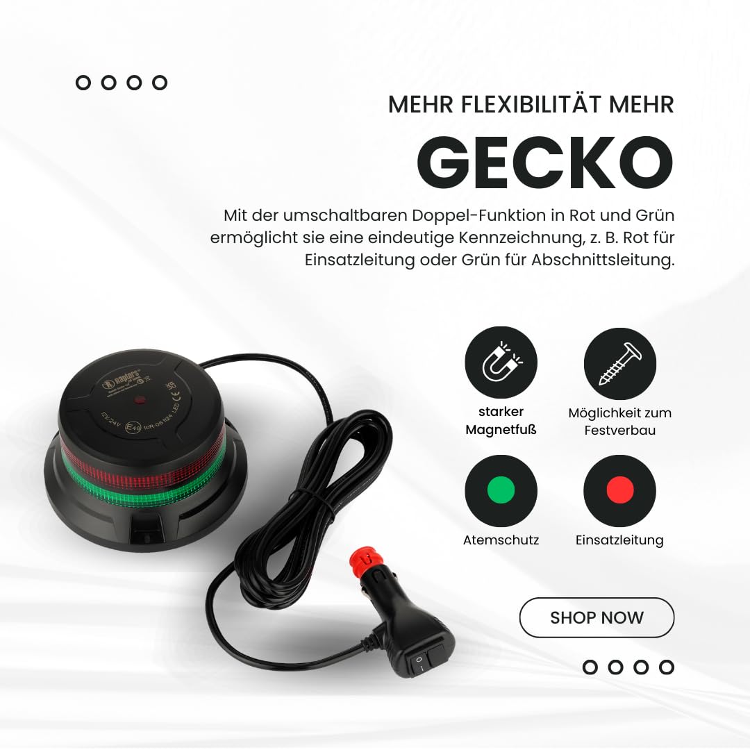 Raptors LED Technik Gecko | Einsatzleitung | Kennleuchte | Grün/Rot | 12/24V | Warnleuchte | Feuerwehr | ORGL | LNA Notarzt