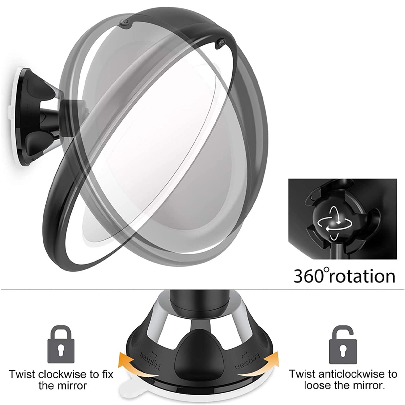 10-Fach Vergrößernder Schminkspiegel Mit Led-Licht, 360 Grad Drehbar, Kosmetikspiegel, Saugnapf, Badezimmer-Duschspiegel,Black Set