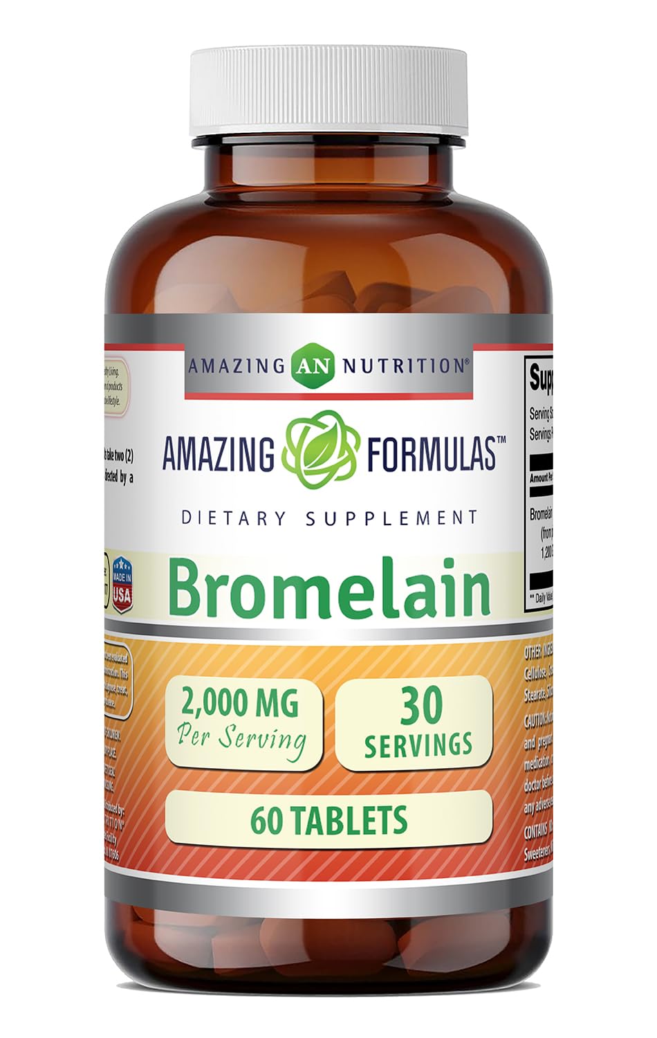 Amazing Formulas Bromelain 2000 Mg per Serving | Tablets Supplement | Non-GMO | Gluten-Free | Made in USA (1 Pack, 60 Count) 60 Count 60 Count (Pack of 1)