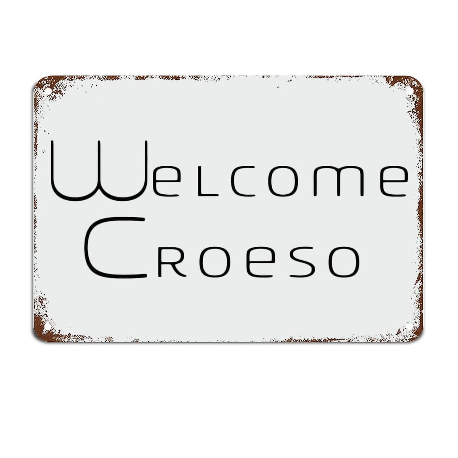 Welcome Croeso Metal Sign with Sayings Aluminum Metal Sign Motivational Wall Decorations for Living Room Rustic Wall Art Kitchen Wall Hanger Retro Decoration Sign Housewarming Gift 8x12 inch