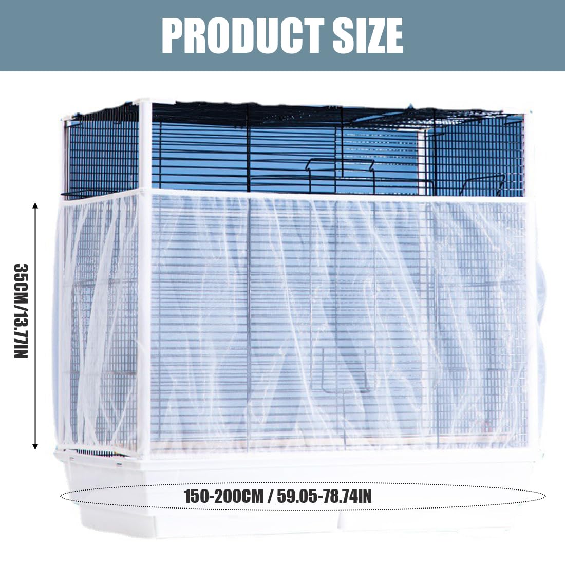 Gabbia per uccelli universale extra large da 1 pezzo, copertura in rete, rete di ventilazione morbida, adatta per pappagalli Ara Circonferenza regolabile 150-200 cm