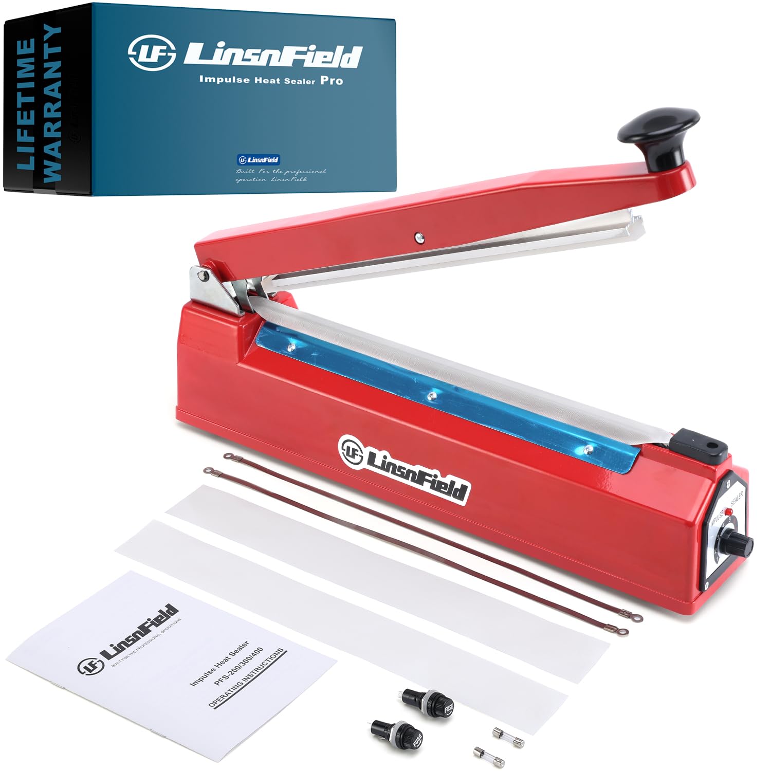 LinsnField Sealer Pro, 12-inch Super Impulse Heat Bag Sealer, 7-mm Sealing System with Patent for Never Burn Out, Antioxidant Aluminium Shield, Copper