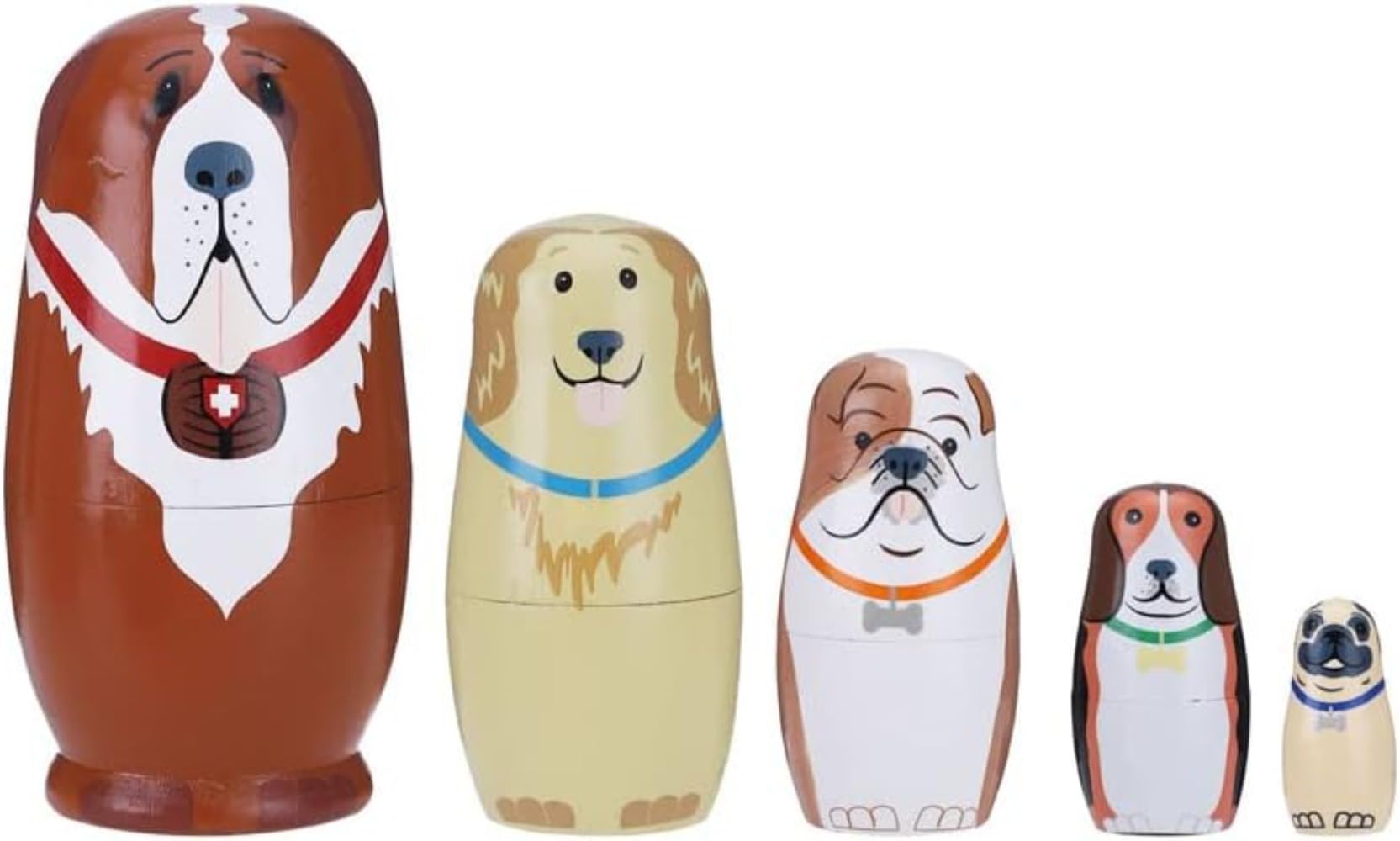 Syfunny Dog Matryoshka Russian Wooden Nesting Dolls Set of 5 Painted 6in