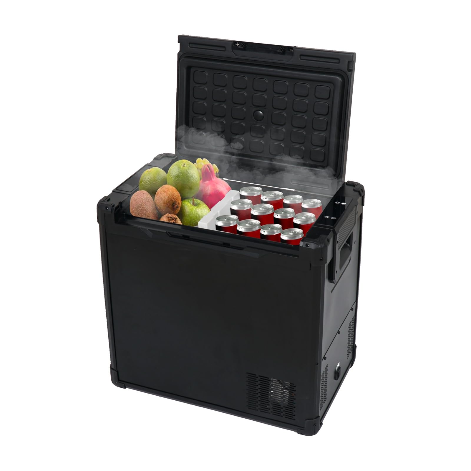 Kompressor Kühlbox 50L, Kühlbox Auto, -20°C bis 20°C, Dual-Zone, 12/24V DC & 240V AC, Abnehmbare Tür, mit Griffen, für Auto, Camping, Outdoor, Reisen, Angeln, Schwarz