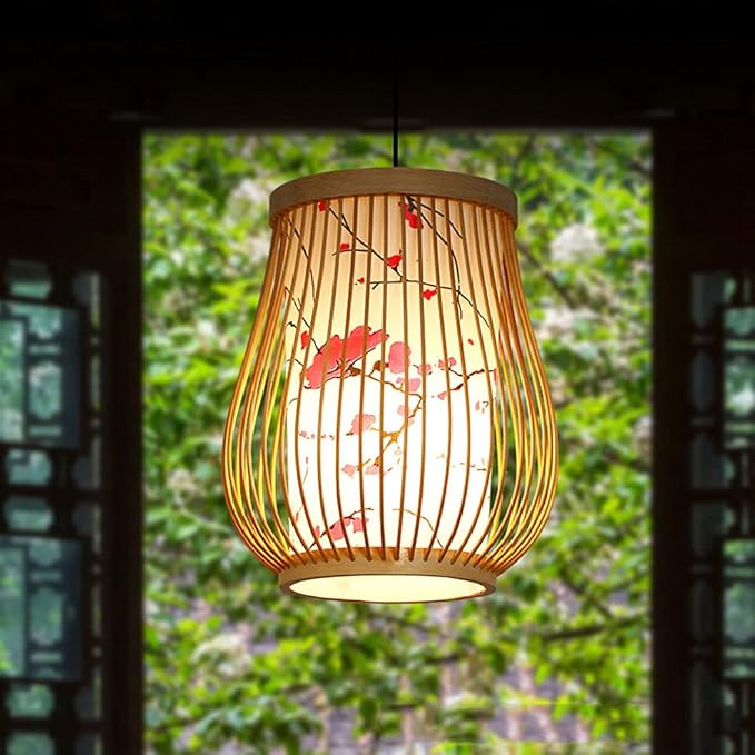 SHUANGZ Natuurlijke Bamboe Kunst Kroonluchter Handgemaakte Rotan Hanglamp Retro Lampenkap E26/E27 Met Verstelbaar Snoer Handgemaakte Scandinavische Rieten Lamp In Chinese Stijl Voor Eetkamer Woonkamer photo 2