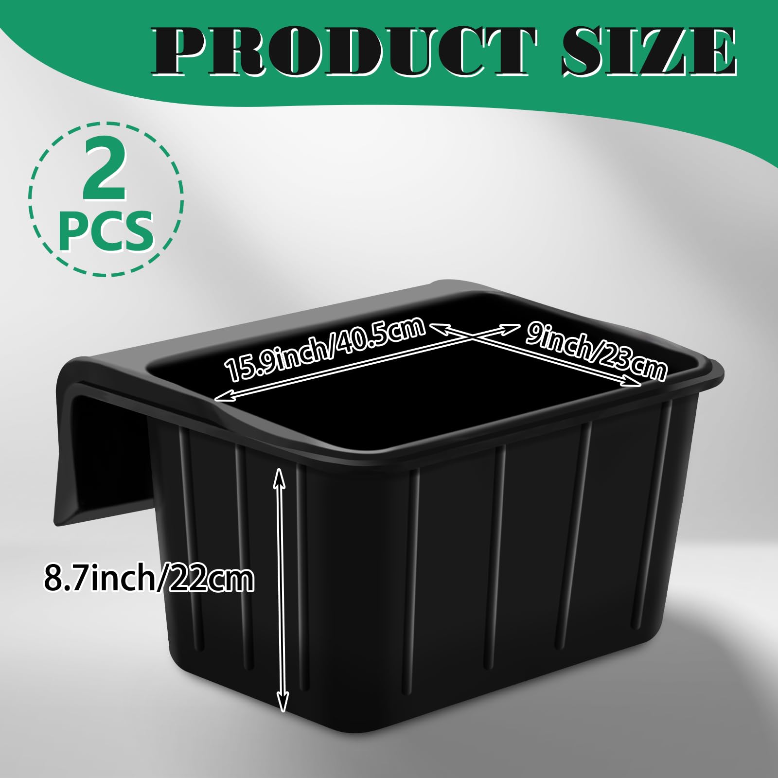 Maxdot 2 comederos de gancho de goma de 17 cuartos de galón sobre valla colgante, cubo de alimentación de goma resistente para puestos de granja, pastos, estable para alimentar caballos, ovejas