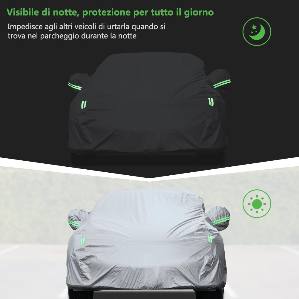 Telo Copriauto Impermeabile Antipolvere Anti UV Anti Vento 470 x 180 x 150 cm Universale Argento