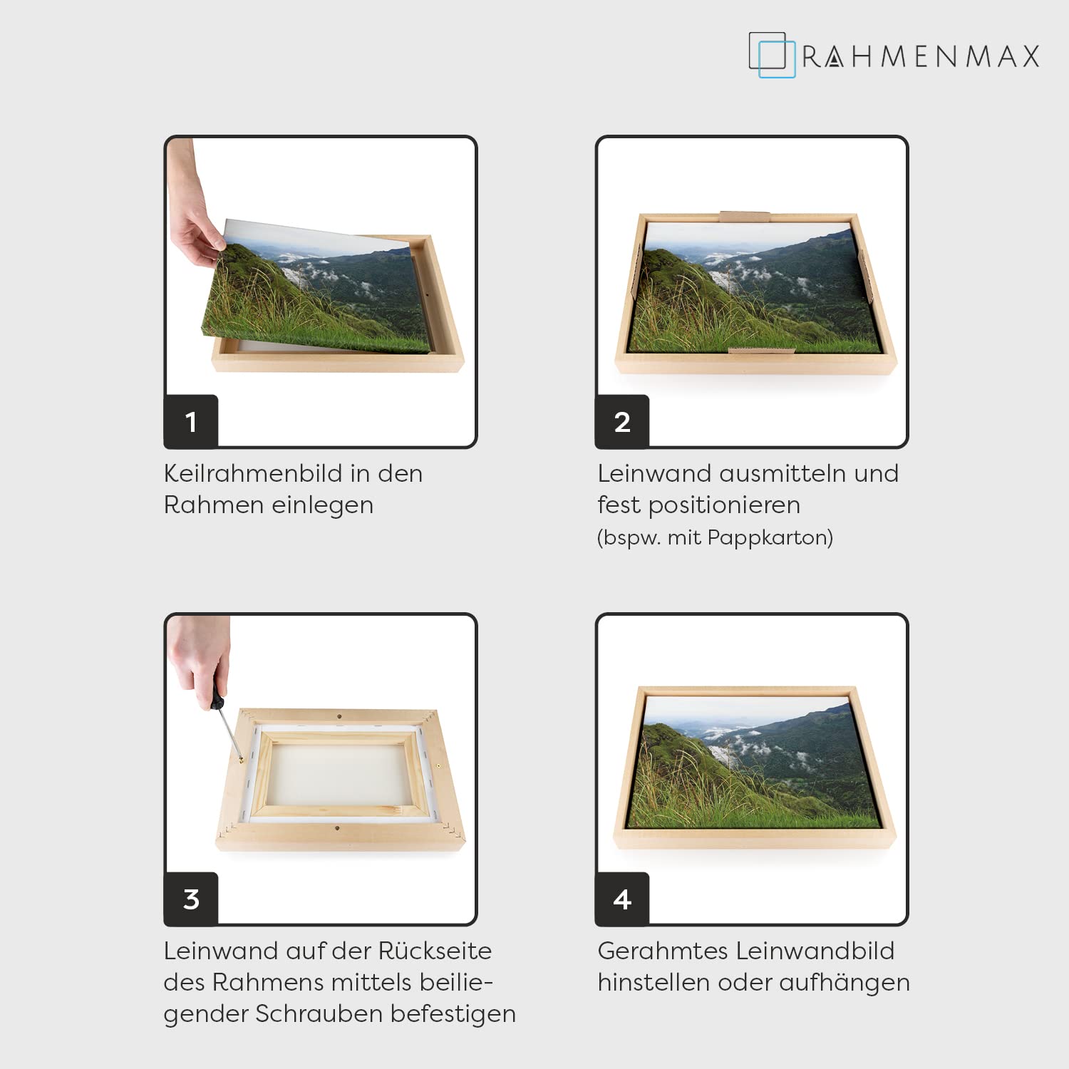 RahmenMax® Luzern Schattenfugenrahmen 55x75 cm aus lackiertem Massiv Holz/Rahmen für Leinwand/Bilderrahmen für Keilrahmen/Leinwandrahmen in Natur - Maßanfertigung möglich