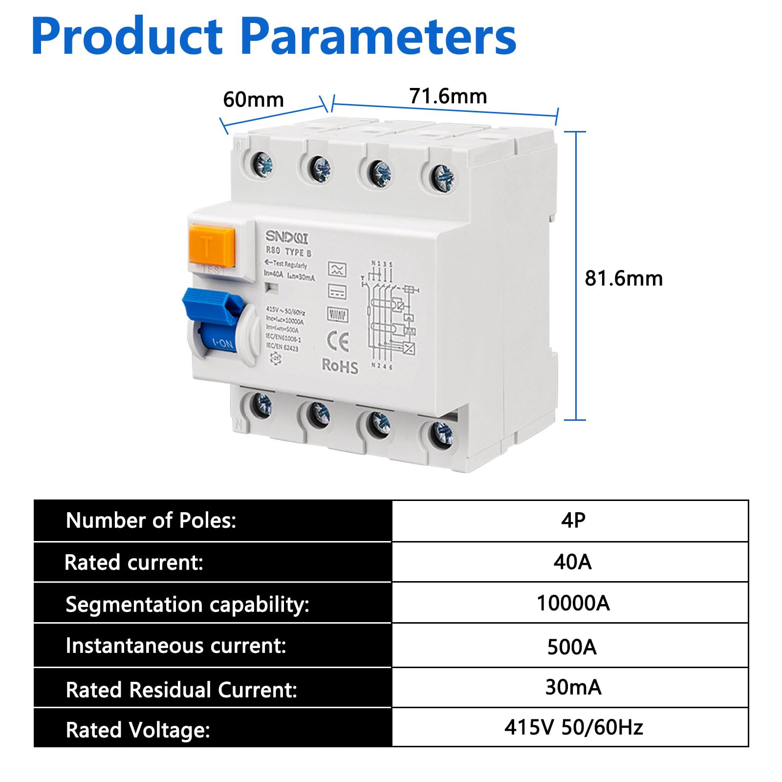 FI Schutzschalter Typ B 40A 30mA 4-polig - Für PV & Ladestationen