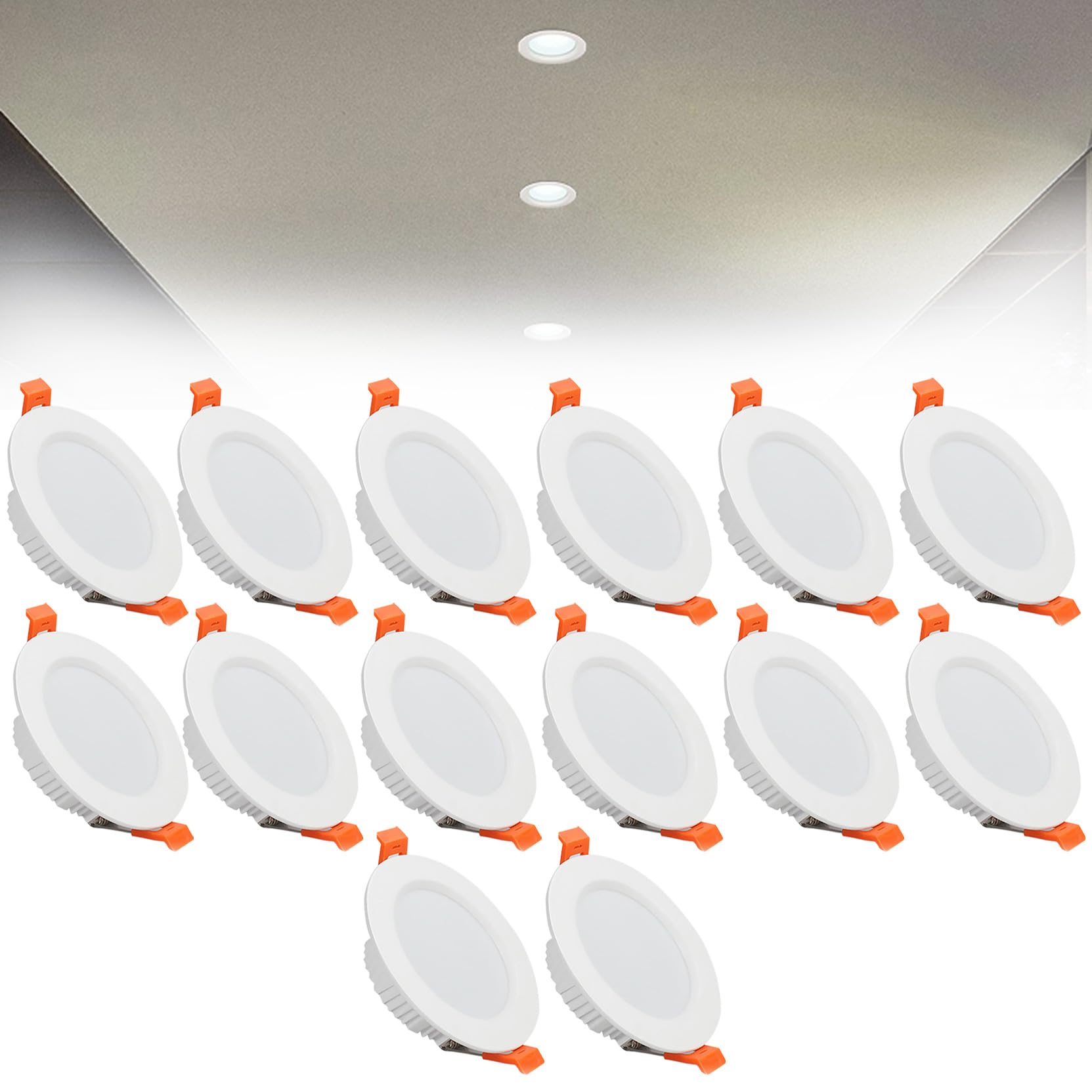 9W LED Recessed Ceiling Spotlights, 6000K Cold White Ultra Slim Panel Light, Cut Φ90-100mm, AC110-240V Round Downlights for Living Room Office, 14 Pack