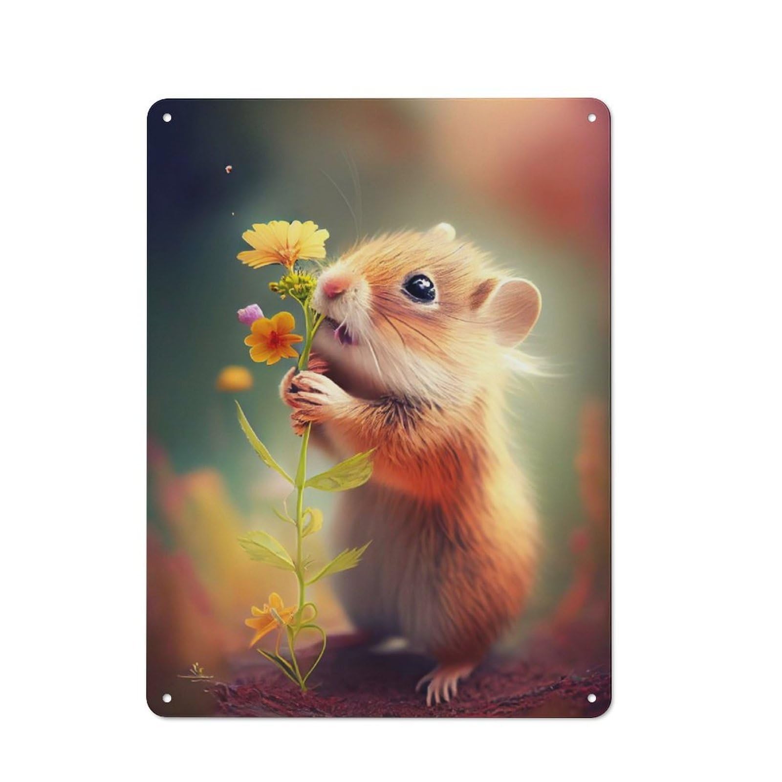 Junmoney Style-20 Guinea Pig With A Flower Garage Metal Sign 40X30cm, Weathered Look Shed Wall Plaque For Garage, Workshop, Shed Or Utility Room