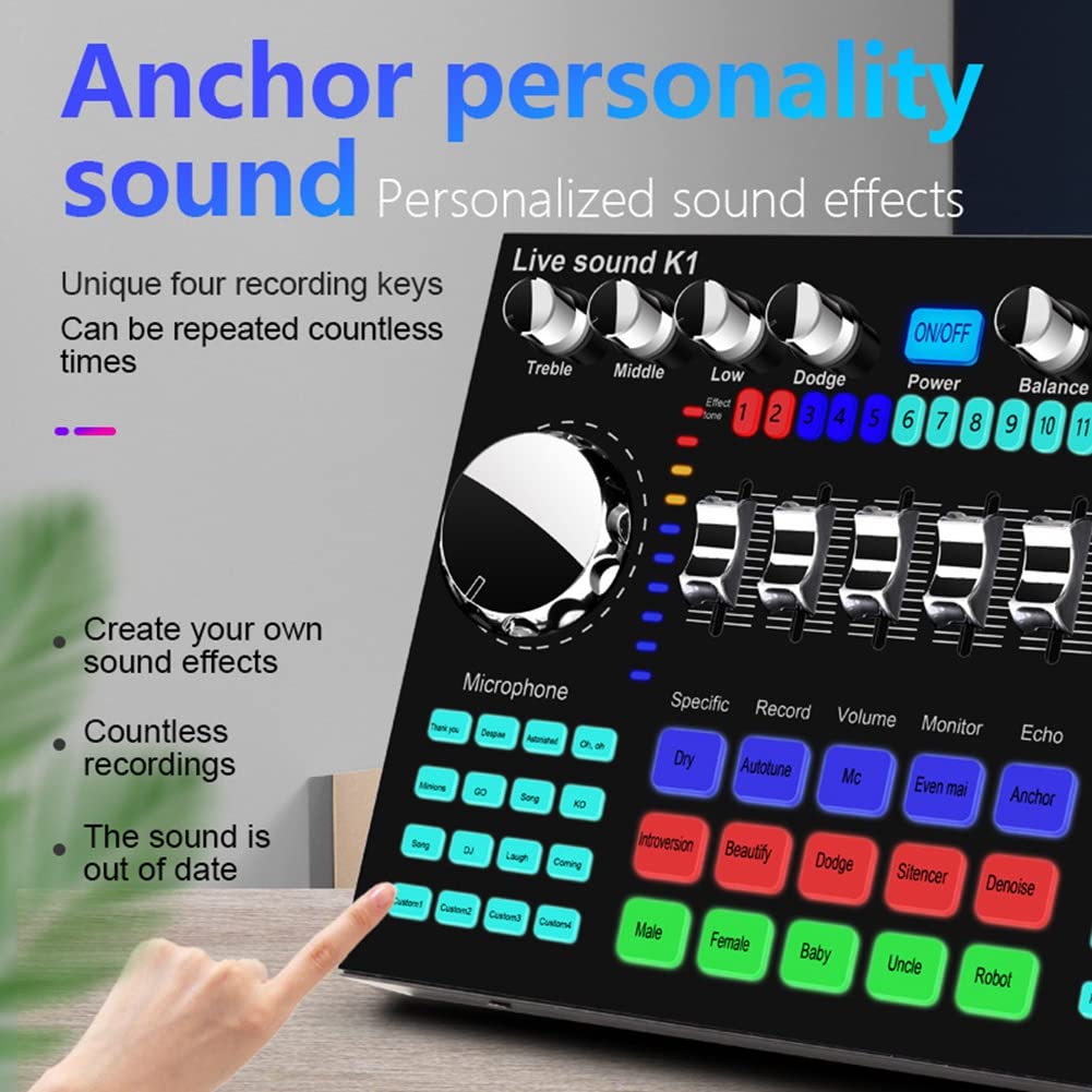 K1 Live Sound Card Portable Bluetooth Sound Card Profession RéGlable Volume Audio pour L'Enregistrement de Musique