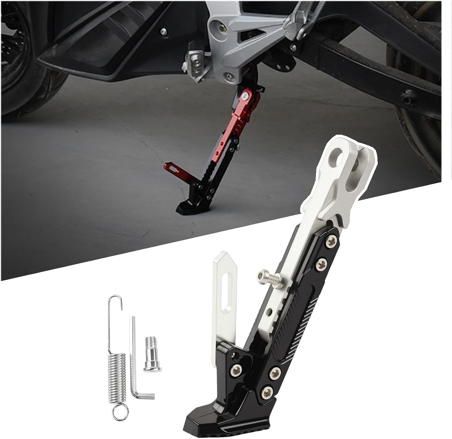 VBDBN Motorcycle Kickstand for MV Agusta F4 R Corsa Corta/Agusta F4 R312 1 plus 1/Agusta F4 RR 312 1078, Nonslip Motorbike Kickstands Adjustable Side Stand with Spring Lock,Silver