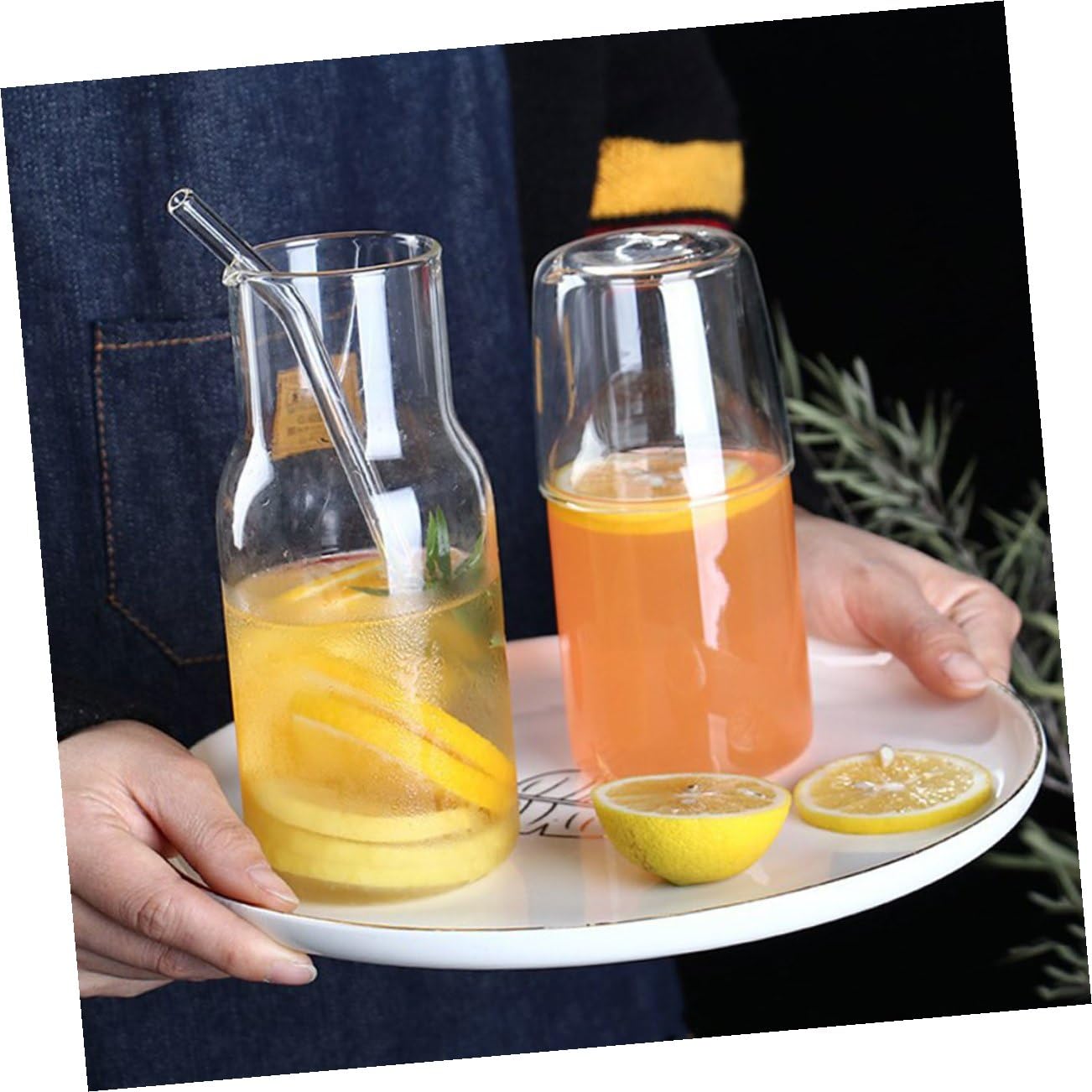 2 Stück Glas Wasserkaraffe für Nachttisch, Transparente