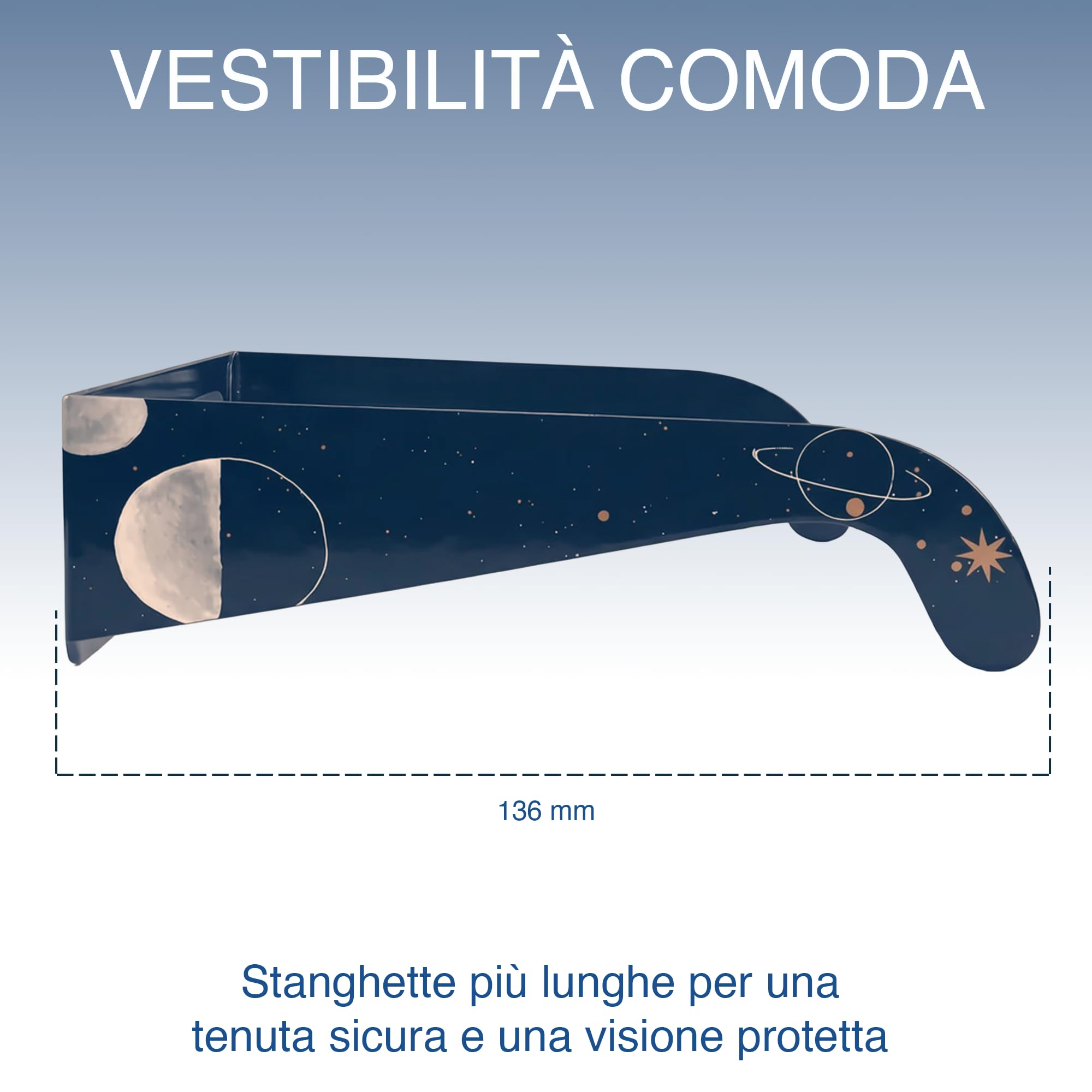 Confezione 2/6/12/50, Occhiali per eclissi solare, montatura 45 mm, adatti sopra occhiali da vista, testati EN ISO 12312-2:2015, marcatura CE per osservazione solare sicura – Astro