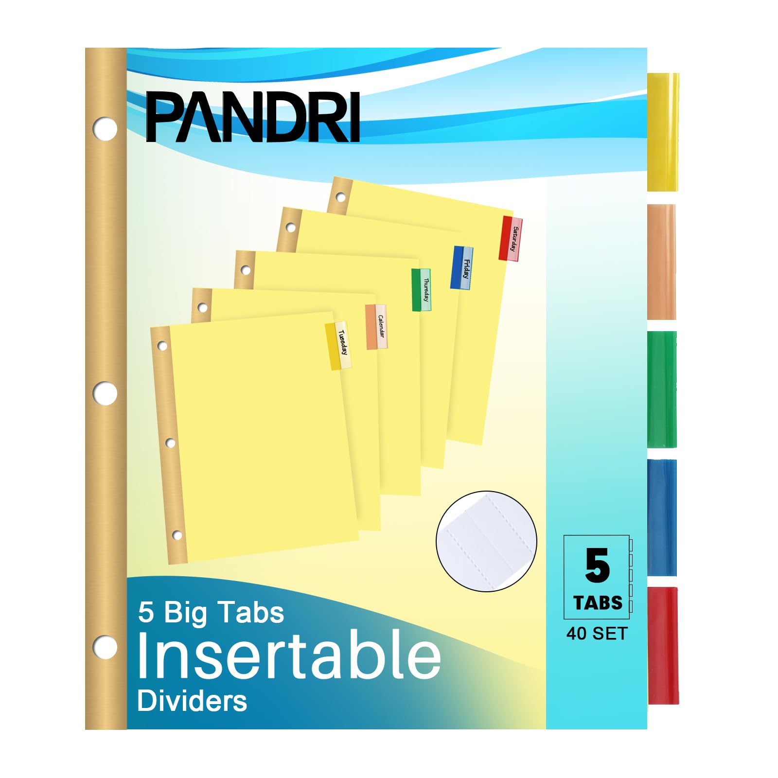 Binder Divider, PANDRI 200 Pack Binder Index Dividers with 5 Insertable Multicolor Big Tabs, Letter Size Paper Binder Divider for School Office Home