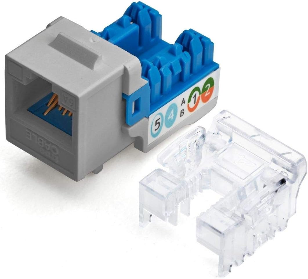 TRUE CABLE Cat6A Keystone Jack, Unshielded (UTP), 90 Degree Punch-Down, PoE++ (4PPoE), UL Listed, ETL Verified, ANSI/TIA Certified, Modular RJ45 Female, Gray, 12 Pack