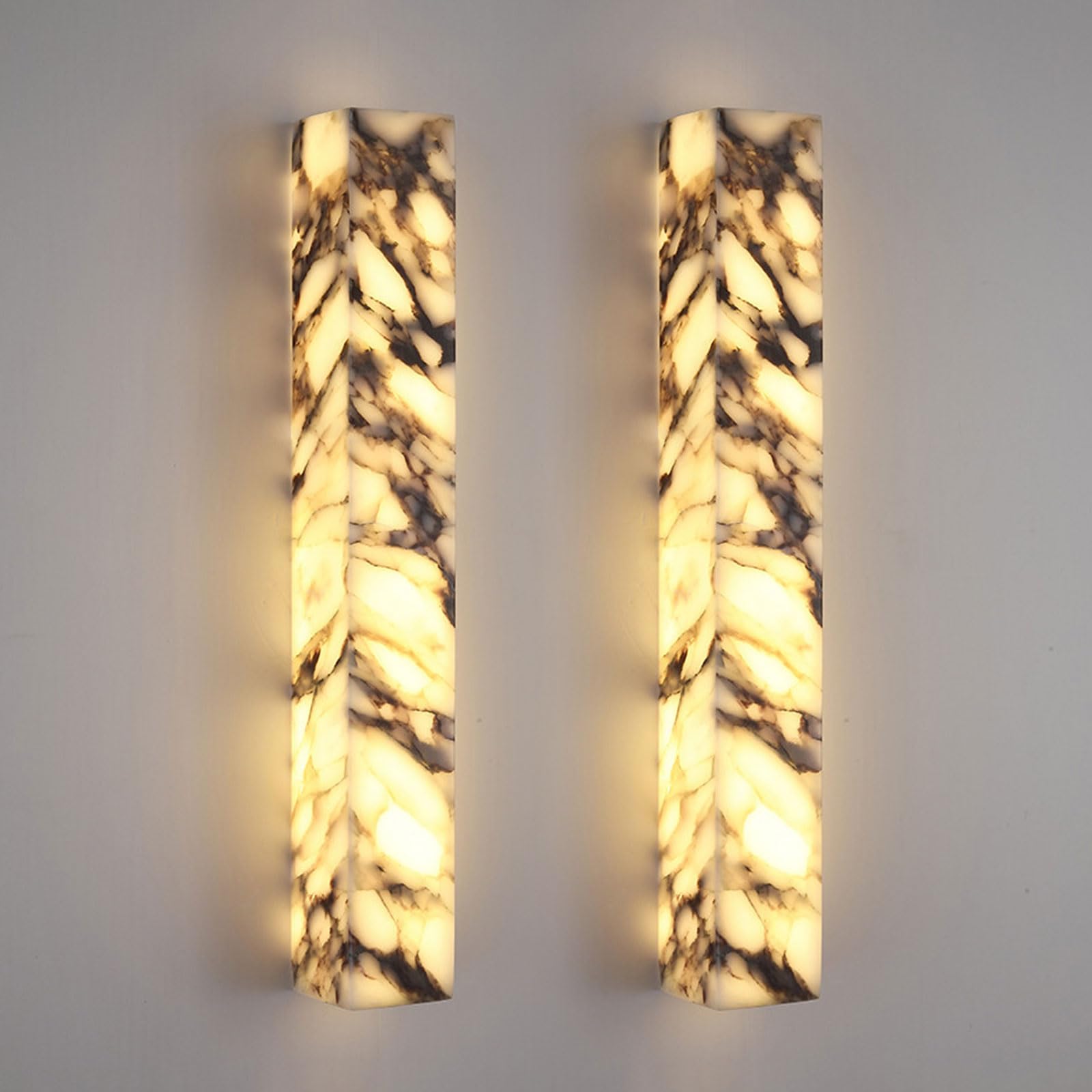 IOEDHW Natural Alabaster Wall Lamp Modern Marble Wall Sconce, LED Integrated Marble Light, 19.69in/23.62in Rectangular Stone Wall Lighting for Vanity Mirror Cabinet Stairs Hallway