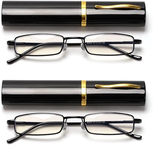 VANANA Gafas de lectura de bolsillo delgadas, lente de bloqueo de luz azul compacta con lupa con funda, unisex, paquete de 2