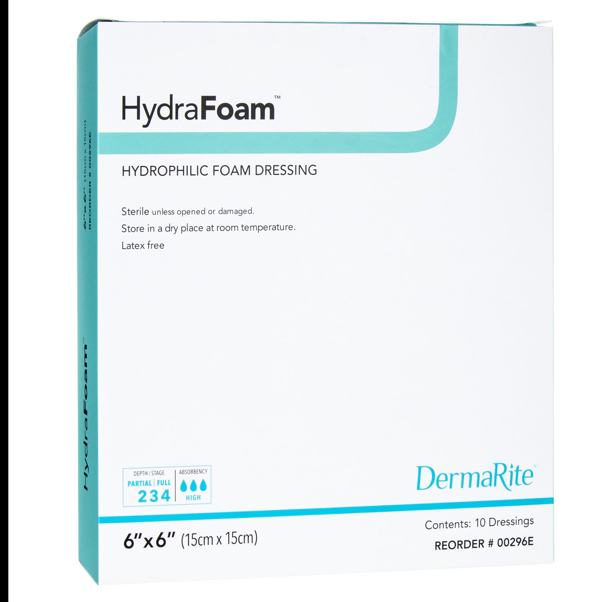 Amazon.com: DermaRite's HydraFoam Hydrophilic Foam Dressing - Highly  Absorbent Wound Care, Waterproof Backing, Sterile - Square, 6 in. x 6 in.,  1 Count, 10 Packs, 10 Total : Industrial & Scientific