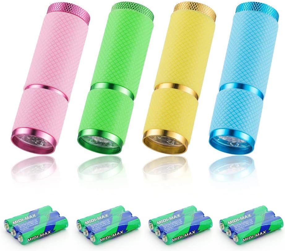 JTENGMini LED Torch, 4 Pieces Small LED Aluminium Hand Lamp with Cord Camping Hand Lamp Noctilucent Torch with 12 Batteries for Camping, Hiking, Climbing and Emergencies