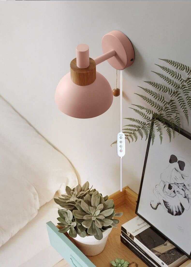 Dimmbar Wandleuchte Innen Mit Schalter, Vintage Metall Wandlampe mit E27 Lampenfassung und Zeitschaltuhr für Wohnzimmer Schlafzimmer TreppenhausFlur-rosa(BD1433)