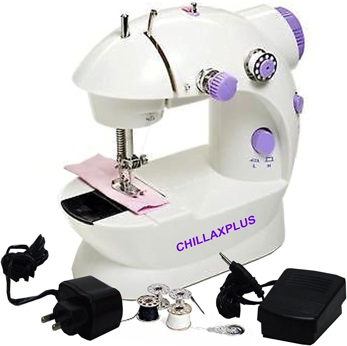 CHILLAXPLUS 4 In 1 MSM01 8-inches Portable Sewing Machine with Adapter and Foot Petal (White)