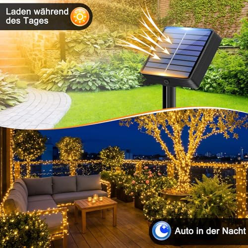 litogo [2 Stück] Solar Lichterkette Aussen, 12M 120 LED Lichterkette Außen Wasserdicht KupferDraht 8 Modus Solarlichterkette Deko für Garten, Balkon, Terrasse, Tor, Hof, Hochzeit, Party (Warmweiß) 2