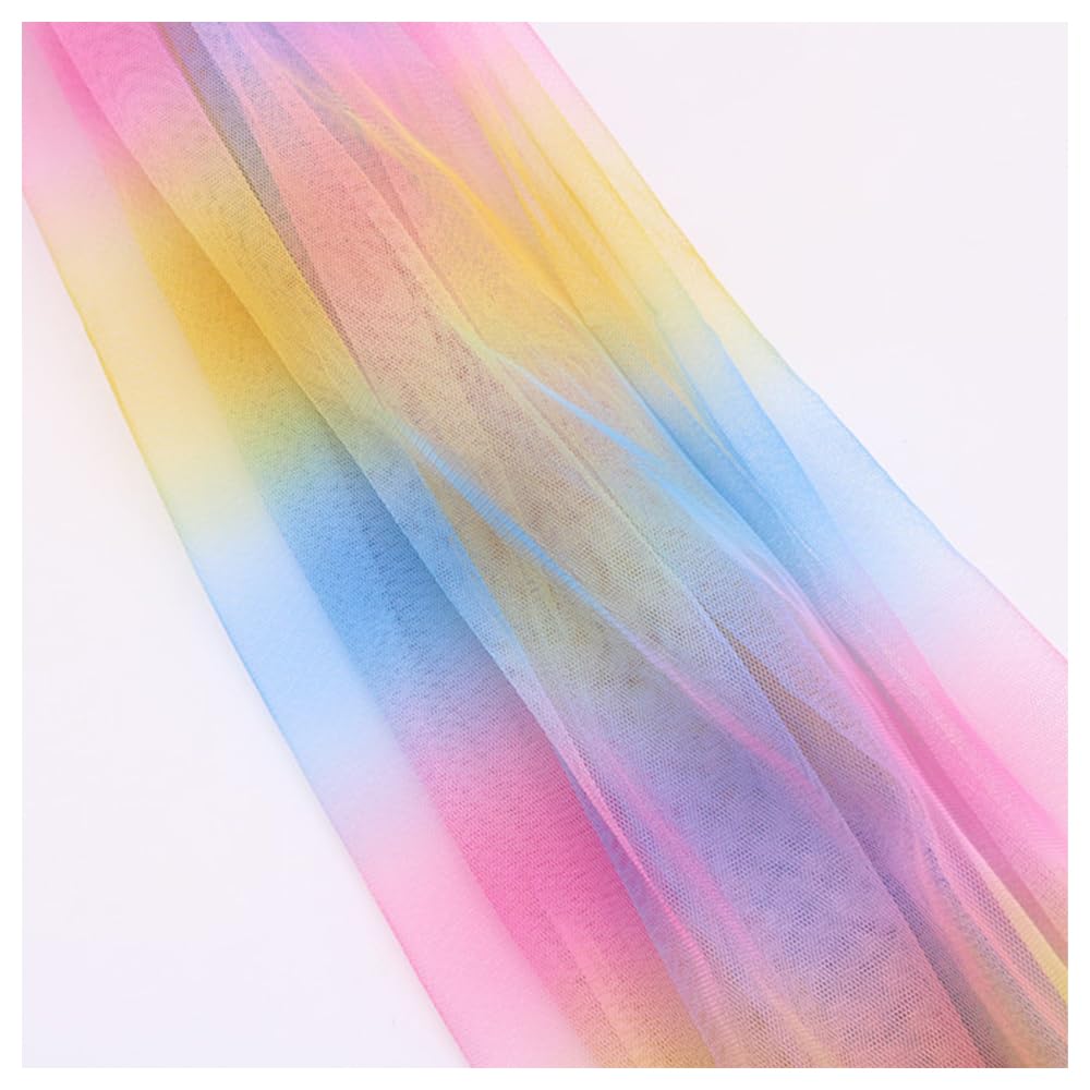 1.5Mx1M Rainbow Tulle Mesh Fabric Polyester Gradient Gauze Fabric for Clothing, Party Decoration, Yellow/Pink/Blue