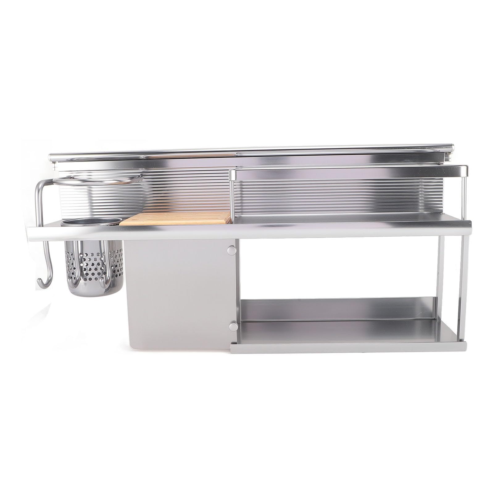 Estante organizador de cocina de 2 niveles de aleación de aluminio montado en la pared para espátula, cuchara, frasco de condimentos