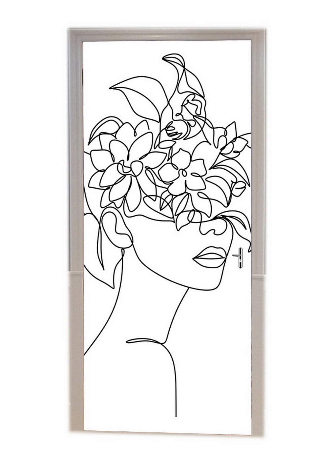 A.Monamour Sticker Porte 3D Visage Femme Abstrait Fleurs - 77x200cm