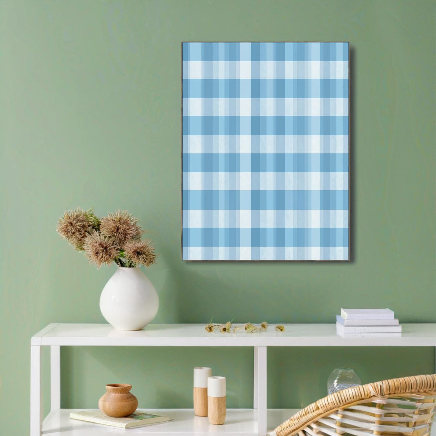 Dipinti Su Tela Scacchiera Sfumata, Poster Da Parete Di Stile Country Geometrico, Quadri Dipinti Su Tela In Blu Bianco Stampe Da Parete Per Soggiorno Decorazione, Senza Cornice, 70X100Cm