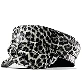 ZSKunity Bow Decor PU Leather Leopard Print Painter Hat Adjustable Drawstring One Size Fashion Retro Versatile Hat (Grey,Medium)