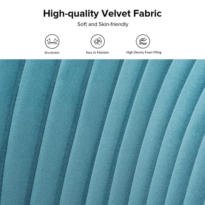 Image of Modern Upholstered Accent Velvet Chair Single Seater Channel Tufted Wing Back Chair with Golden Matel Legs for Living Room, Bedroom, Dining Room, Blue