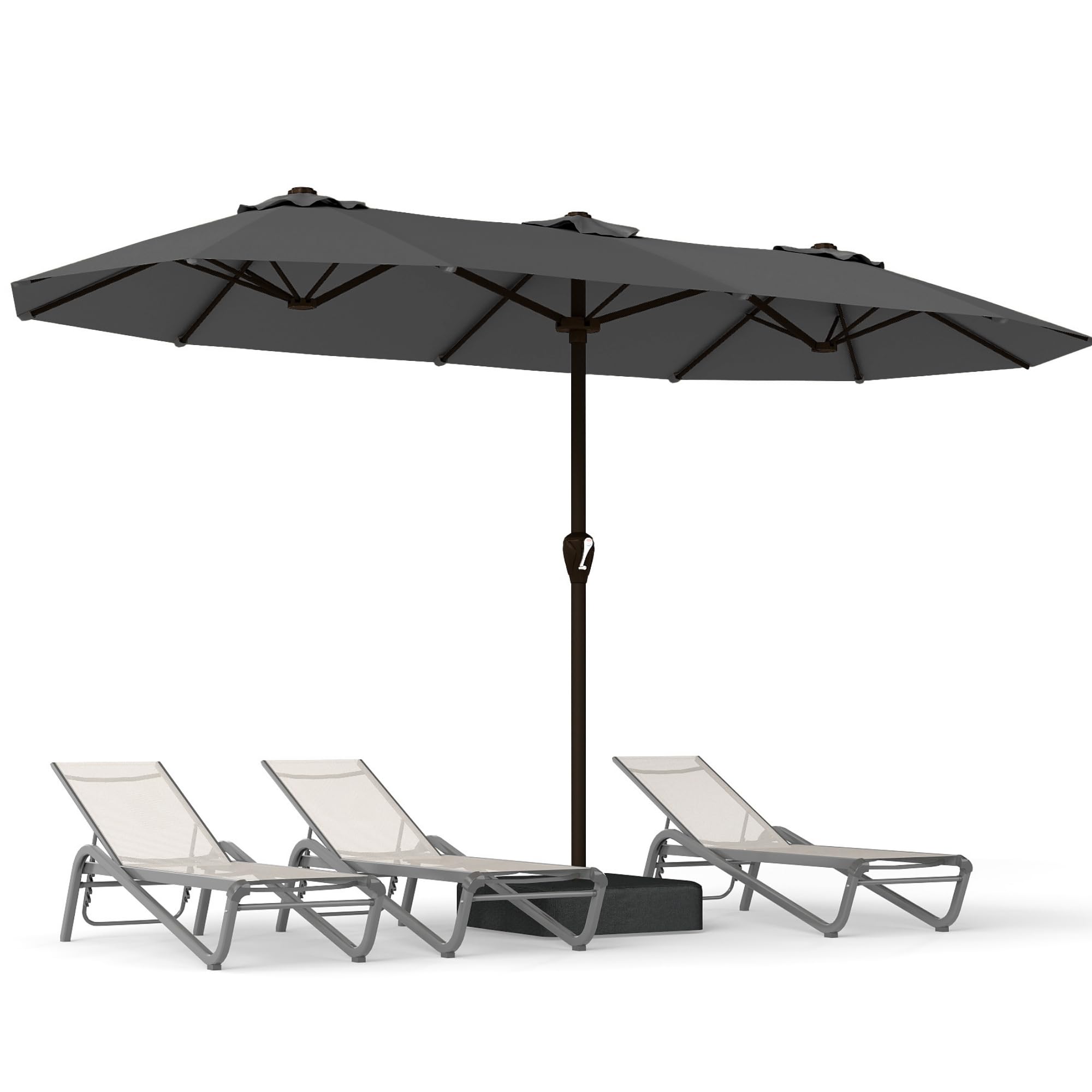 15ft large patio umbrella with base, double sided rectangular outdoor umbrella with sturdy fiberglass ribs, upf 50+ sun protection, wind-resistant, waterproof fade-resistant fabric for pool, garden, backyard, deck(gray)