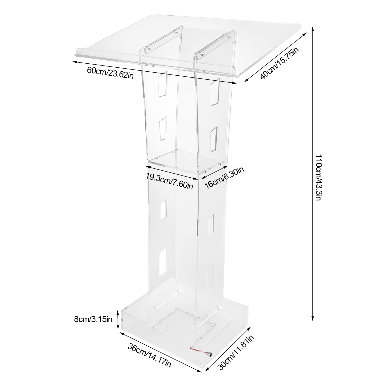 Lucite Podium en Acrylique Transparent Chaire D'église Podium Transparent Table de Conférence Podium en Acrylique avec Lumière LED Bleue,Convient pour église, école, Ambassade, Scène